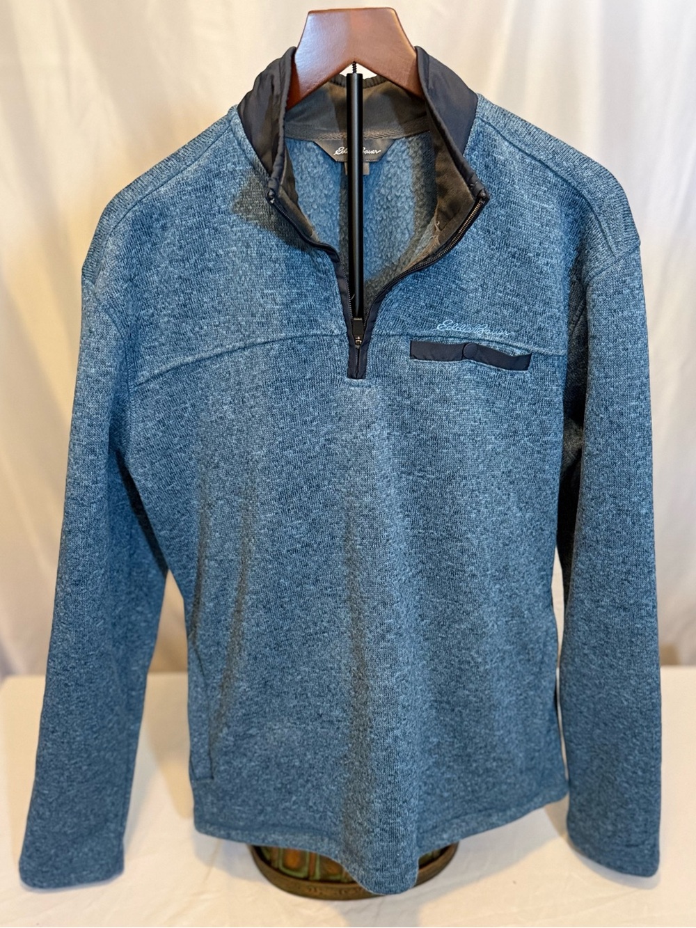 Eddie Bauer Men's Quarter-Zip Pullover Fleece Sweater in Heather Blue Large (01)